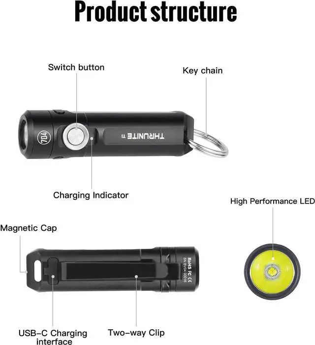 Alt view image 7 of 7 - ThruNite Ti Keychain Flashlight, Customized Edition with 704 Tactical, 650 Lumens USB-C Rechargeable Compact Pocket Light with Magnetic Tailcap, for Camping, Everyday Carry (Black Cool White)