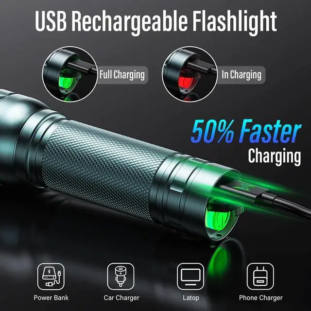 Alt view image 3 of 7 - Rechargeable Flashlights High Lumens, G1000 Super Bright Flash Light 2 Pack, Small Zoomable LED Flashlight with 3 Lighting Modes, Portable Flashlight for Camping Essentials (Battery Included)-Grey