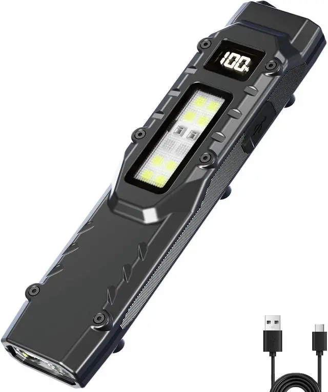 Main image of EDC Tactical Flashlight DT007, Compact 7 Mode Pocket LED Flashlight - 1500LM, USB-C Rechargeable Digital Display, IPX5 with Side Light and Clip for Everyday Carry Travel (1, Black)