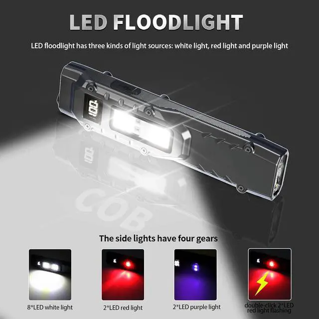 Alt view image 3 of 7 - EDC Tactical Flashlight DT007, Compact 7 Mode Pocket LED Flashlight - 1500LM, USB-C Rechargeable Digital Display, IPX5 with Side Light and Clip for Everyday Carry Travel (1, Black)