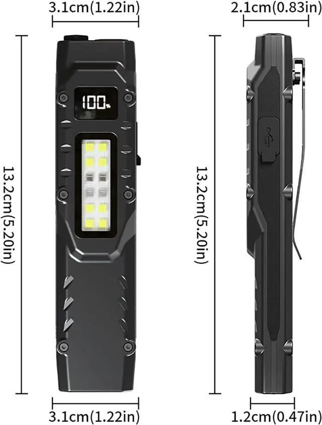 Alt view image 6 of 7 - EDC Tactical Flashlight DT007, Compact 7 Mode Pocket LED Flashlight - 1500LM, USB-C Rechargeable Digital Display, IPX5 with Side Light and Clip for Everyday Carry Travel (1, Black)