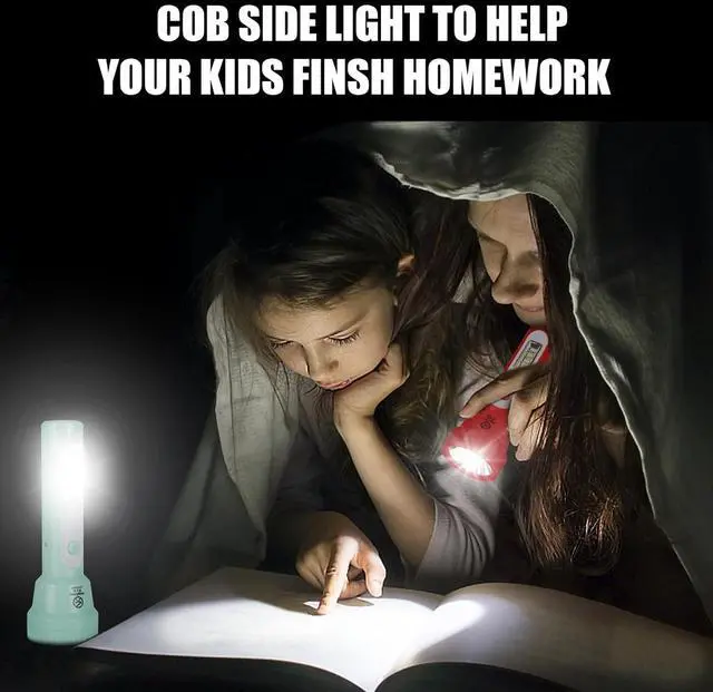 Alt view image 5 of 6 - 2 Pack Rechargeable Kids Flashlight,Portable Flashlight with COB LED,Lightweight and Bright Flashlights for Kids EDC Flashlight for Toddler School Children's Kids Camping(Middle)