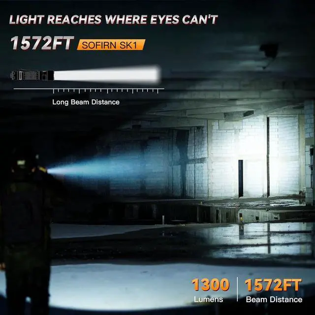 Alt view image 2 of 7 - Sofirn SK1 Tactical Flashlight Rechargeable, 1571 FT Long Throw Flashlight with IP68 Waterproof, Rotary Switch Adjusts Tactical, Lockout and Duty Modes, EDC Handheld Flashlight for Emergencies Rescue