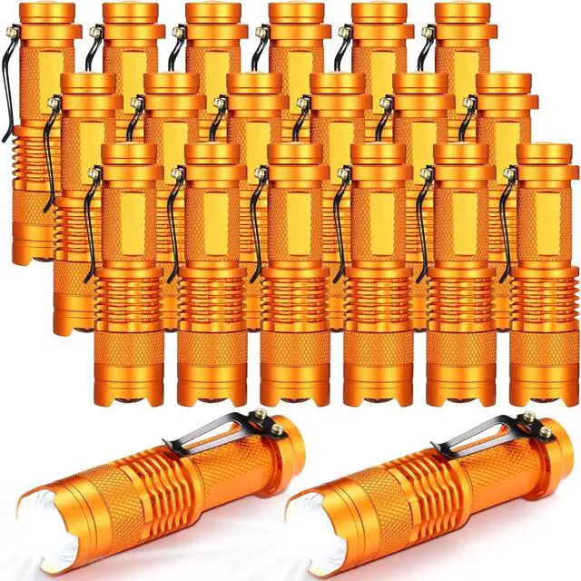Main image of Fumete 20 Pieces LED Flashlight Mini 3 Mode Tactical Torch Small Water Resistant Pocket Flash Light Adjustable Focus Light Pen for Men, Father, Indoor Outdoor Hiking(Orange)