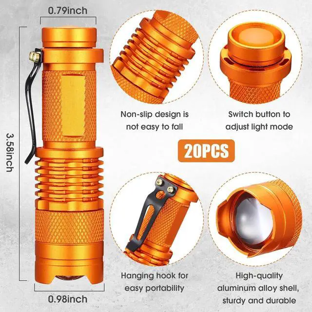 Alt view image 2 of 7 - Fumete 20 Pieces LED Flashlight Mini 3 Mode Tactical Torch Small Water Resistant Pocket Flash Light Adjustable Focus Light Pen for Men, Father, Indoor Outdoor Hiking(Orange)