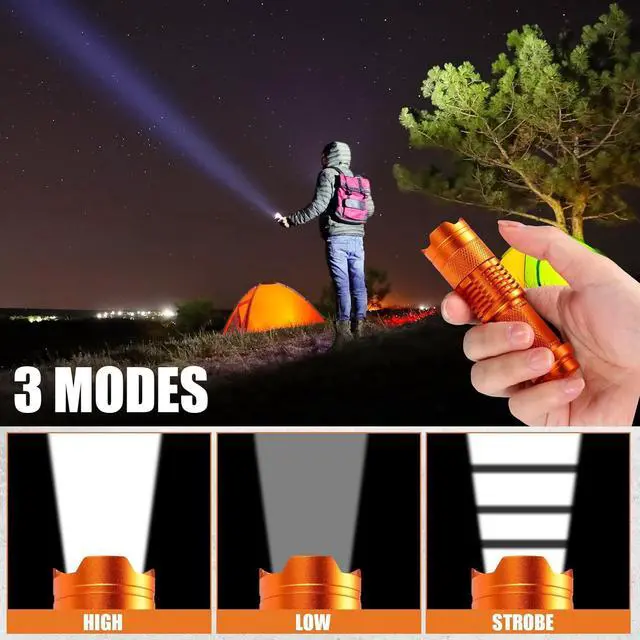 Alt view image 4 of 7 - Fumete 20 Pieces LED Flashlight Mini 3 Mode Tactical Torch Small Water Resistant Pocket Flash Light Adjustable Focus Light Pen for Men, Father, Indoor Outdoor Hiking(Orange)