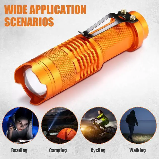 Alt view image 7 of 7 - Fumete 20 Pieces LED Flashlight Mini 3 Mode Tactical Torch Small Water Resistant Pocket Flash Light Adjustable Focus Light Pen for Men, Father, Indoor Outdoor Hiking(Orange)