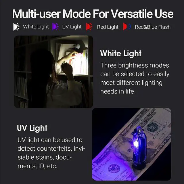 Alt view image 2 of 7 - NEXTORCH K40 Keychain Flashlight, 700 Lumen Pocket EDC Rechargeable Flashlight with UV Black Light, Red/Blue Light, 3 Modes and Strobe for Everyday Use, Dog Walking, Emergency Defense, Beacon Location