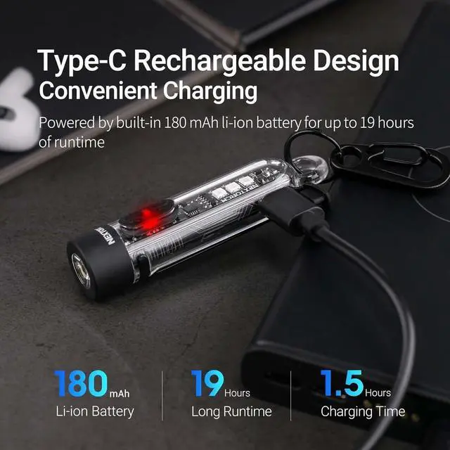 Alt view image 7 of 7 - NEXTORCH K40 Keychain Flashlight, 700 Lumen Pocket EDC Rechargeable Flashlight with UV Black Light, Red/Blue Light, 3 Modes and Strobe for Everyday Use, Dog Walking, Emergency Defense, Beacon Location