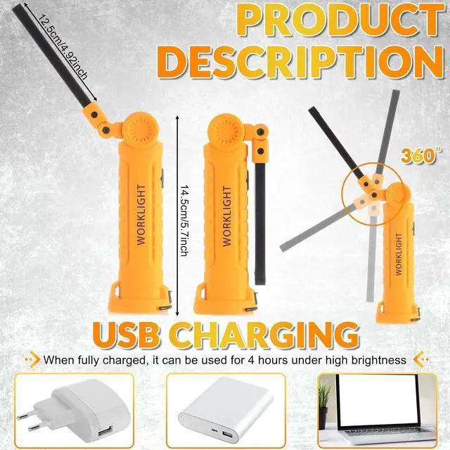 Alt view image 2 of 7 - Mudder 6 Pcs LED Work Flashlights with Magnetic Base, Rechargeable, Portable, Yellow
