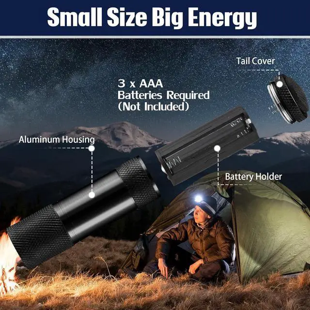 Alt view image 3 of 6 - VIHOSE 48 Pcs Mini Flashlights Bulk, Bright Aluminum Handheld Flash Light with Lanyard, Small LED Flashlights for Kids Night Reading Emergency Hurricane Camping Hiking Party Favors(Black)