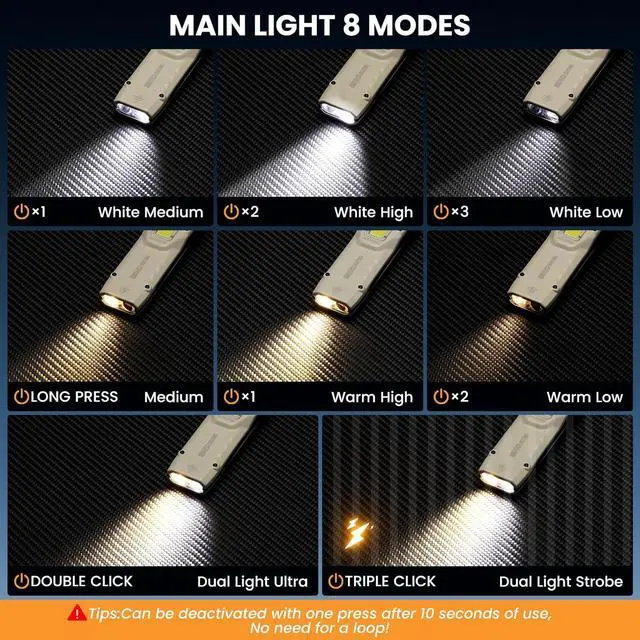 Alt view image 3 of 7 - Flat Flashlights Rechargeable Small Tactical Flashlight with Clip,Stainless Steel EDC Led Light with Digital Display,880 Lumen Pocket Flashlight Dual-Switches13 Modes for Home Use,Outdoor and Work
