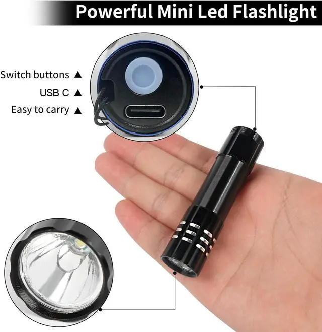 Alt view image 3 of 7 - 6 Pack LED Aluminum Small Mini USB C Rechargeable Flashlights, Handheld Small Flashlight Bulk, Portable Camping Bright High Lumens Flashlight Christmas Gifts