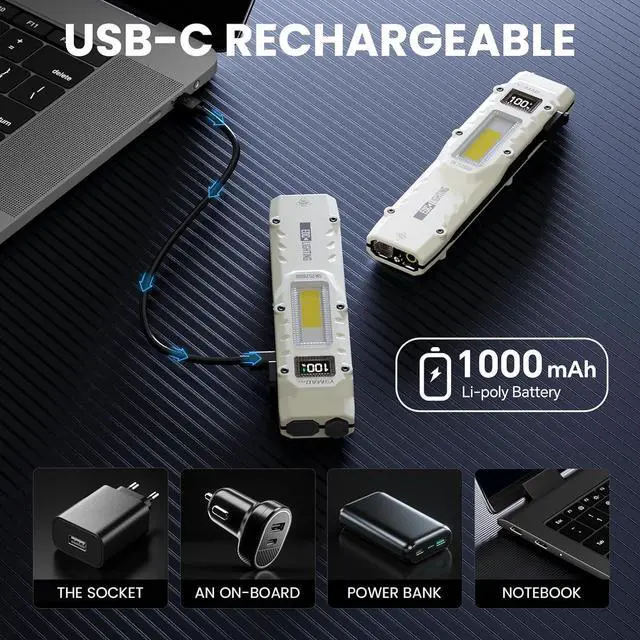 Alt view image 6 of 7 - Flat Flashlights Rechargeable Small Tactical Flashlight with Clip,Stainless Steel EDC Led Light with Digital Display,880 Lumen Pocket Flashlight Dual-Switches13 Modes for Home Use,Outdoor and Work