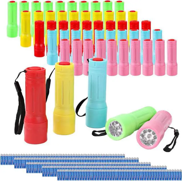 Main image of 50 Pack 9-LED Mini Flashlight Bulk, Small Multicolor Flashlights for Kids with Lanyard, Batteries Included, for Hurricane Supplies Party Favors, Christmas Gifts Stocking Stuffer Boys Girls