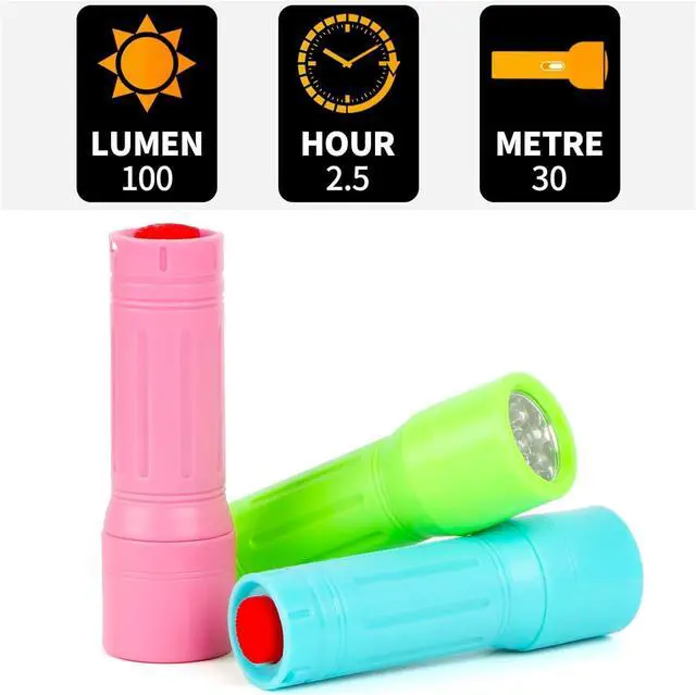 Alt view image 3 of 7 - 50 Pack 9-LED Mini Flashlight Bulk, Small Multicolor Flashlights for Kids with Lanyard, Batteries Included, for Hurricane Supplies Party Favors, Christmas Gifts Stocking Stuffer Boys Girls