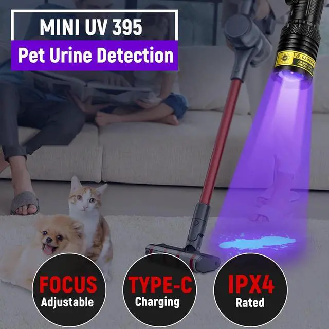 Alt view image 2 of 6 - DARKDAWN UV Flashlight 395nm Black Light Mini USB Rechargeable Ultraviolet LED Blacklight Woods Lamp Powerful Fluorescent Portable Detector for Pet Urine Stains, Scorpions, Resin Curing
