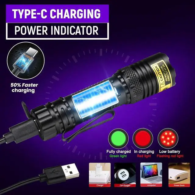 Alt view image 3 of 6 - DARKDAWN UV Flashlight 395nm Black Light Mini USB Rechargeable Ultraviolet LED Blacklight Woods Lamp Powerful Fluorescent Portable Detector for Pet Urine Stains, Scorpions, Resin Curing