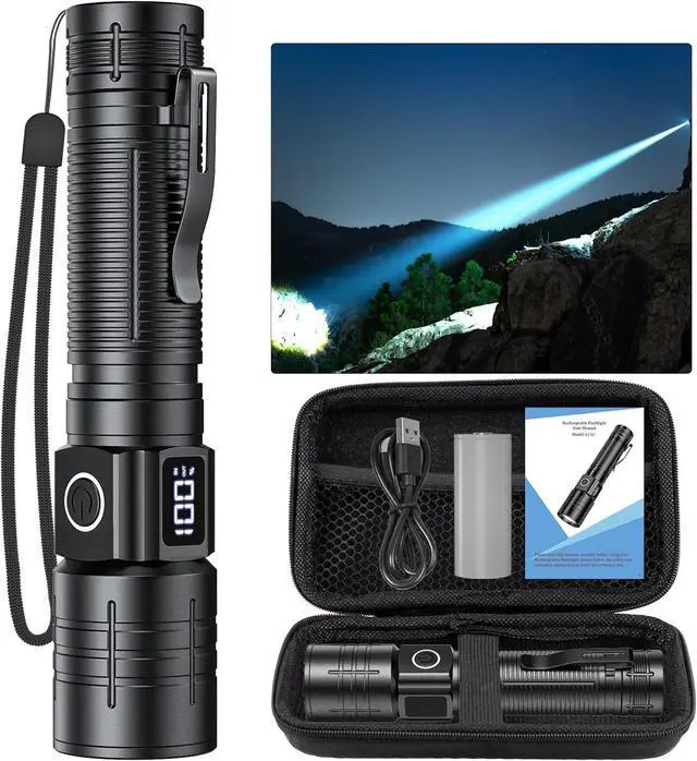 Main image of LED Flashlight, High Powered High Lumens Super Bright Tactical Flashlight, Rechargeable Flashlights High Lumens, 6 Modes Zoomable Waterproof Flash Lights for Emergency, Camping, Hiking