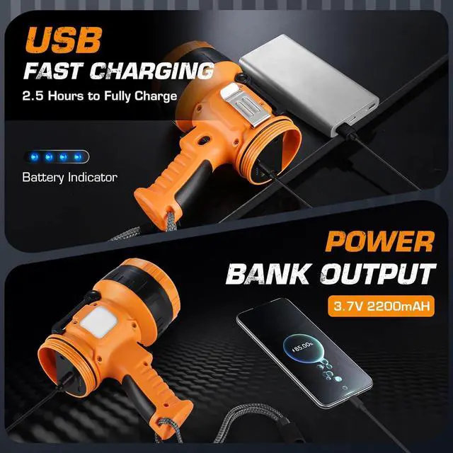 Alt view image 5 of 7 - EverBrite Zoomable Rechargeable Spotlight with Foldable Stand, Handheld LED Spotlight Flashlight with 5 Modes, 600M Range, Spot Light for Hunting Boating Camping Hiking Outdoors Searching, 1200 Lumens