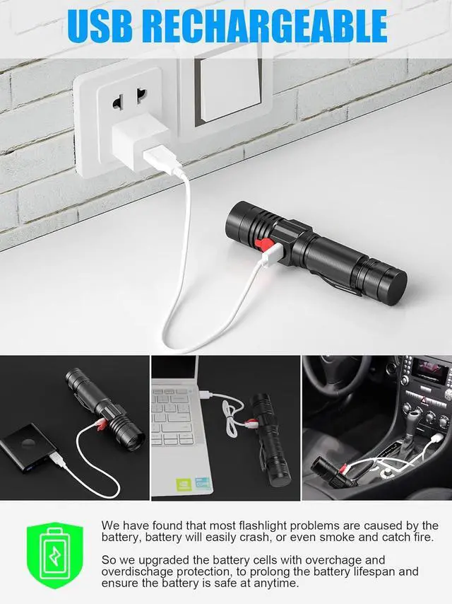 Alt view image 3 of 6 - Rechargeable LED Flashlights, Magnetic Flashlight Super Bright Tactical Flashlight with SideLight,USB Rechargeable,Zoomable,Waterproof Best Small Flashlight for Camping, Emergency