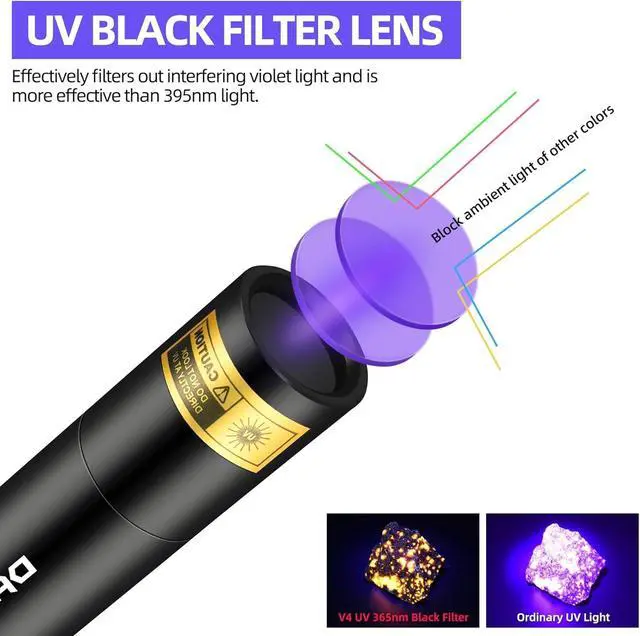Alt view image 2 of 7 - DARKBEAM UV Flashlight 365nm Woods Lamp USB Rechargeable Portable Blacklight LED Ultraviolet Light Mini, Detector for Pet Urine, Stains, Uranium Glass, Money, Amber 370nm, 2 Pack