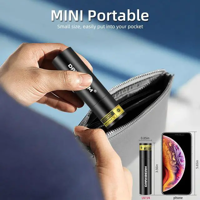 Alt view image 5 of 7 - DARKBEAM UV Flashlight 365nm Woods Lamp USB Rechargeable Portable Blacklight LED Ultraviolet Light Mini, Detector for Pet Urine, Stains, Uranium Glass, Money, Amber 370nm, 2 Pack