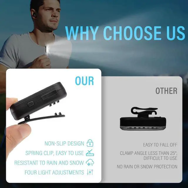 Alt view image 4 of 7 - Running Light, 2 Pack Clip on Flashlight for Runners Rechargeable Safety Lights for Walking at Night Hands Free Emergency LED Flashlight Work Light Warning Flashing Camping Hiking Walking Dog