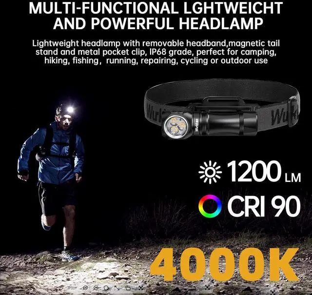 Alt view image 4 of 7 - Wurkkos Flashlight Rechargeable 1200 Lumens Small Flashlights with Magnet - HD10 Right Angle Flashlight with Anduril 2.0 RGB UI, IP68 Pocket Flash Light for Headlamp Use,Working,Hiking,Climbing-4000K