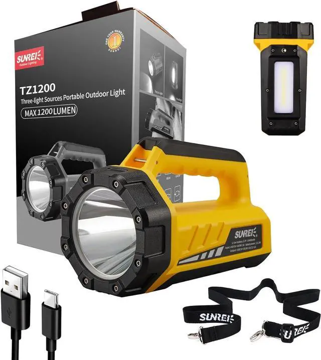 Main image of SUNREI Rechargeable LED 1200LM Flashlight, 8 Light Modes Portable Camping Lantern, 10400mAh Power Bank, IP67 Waterproof for Emergencies Power Outages, Hurricane Emergency, Hiking, Home, etc