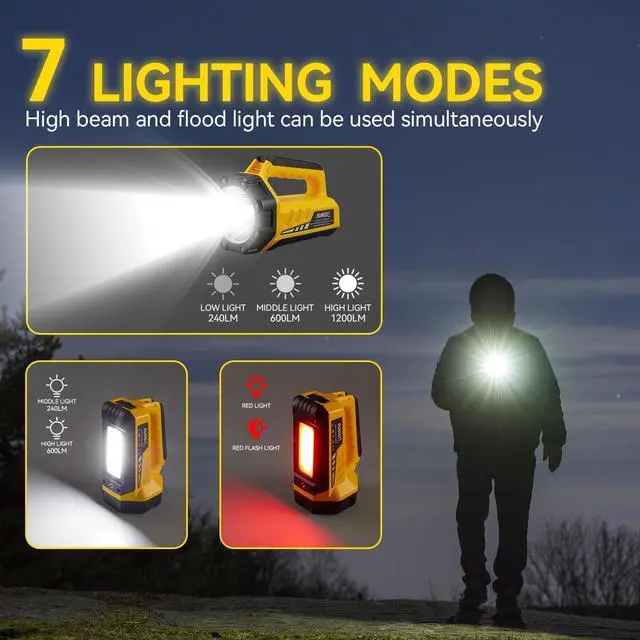 Alt view image 2 of 7 - SUNREI Rechargeable LED 1200LM Flashlight, 8 Light Modes Portable Camping Lantern, 10400mAh Power Bank, IP67 Waterproof for Emergencies Power Outages, Hurricane Emergency, Hiking, Home, etc