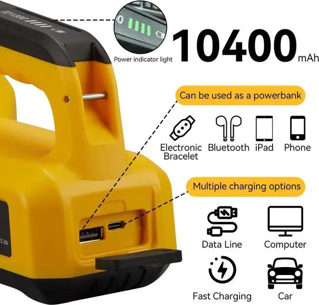 Alt view image 4 of 7 - SUNREI Rechargeable LED 1200LM Flashlight, 8 Light Modes Portable Camping Lantern, 10400mAh Power Bank, IP67 Waterproof for Emergencies Power Outages, Hurricane Emergency, Hiking, Home, etc