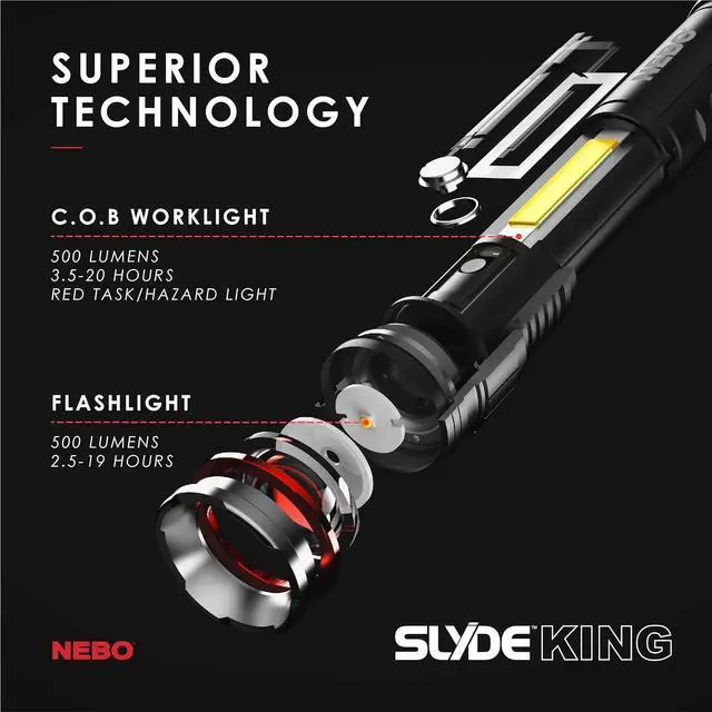 Alt view image 4 of 6 - NEBO SLYDE KING Flashlight | High Lumens, Rechargeable COB Work Light & LED Flashlight, Waterproof, Magnetic Base, Great for Camping & Hunting, Includes Charging Cable