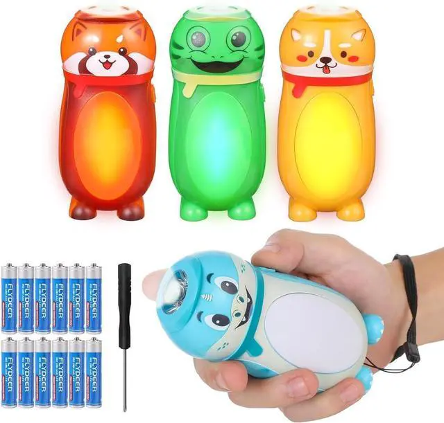 Main image of 4 Pack Small Mini LED Flashlights for Kids - Cute Small Animal Flashlight - 2 in 1 Camping Lantern Flashlight - Christmas Gifts Stocking Stuffers for Boys Girls