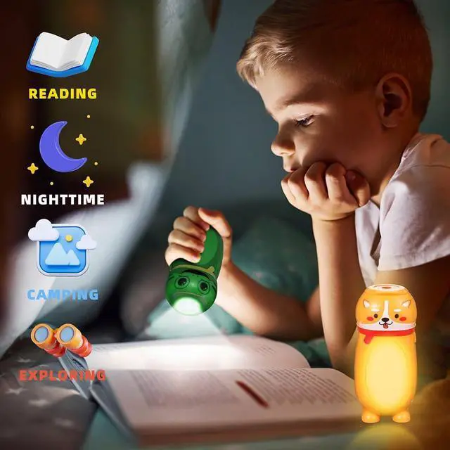 Alt view image 2 of 6 - 4 Pack Small Mini LED Flashlights for Kids - Cute Small Animal Flashlight - 2 in 1 Camping Lantern Flashlight - Christmas Gifts Stocking Stuffers for Boys Girls
