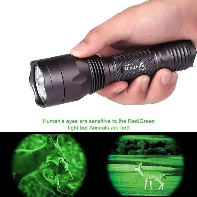 Alt view image 2 of 7 - ULTRAFIRE Green Hunting Flashlight, 650 Lumens, Single Mode, 520-535 nm Wavelength 256 Yards,Tactical LED Night Hunting Light for Hog Pig Coyote Varmint Predator Rifle (Battery not Included)