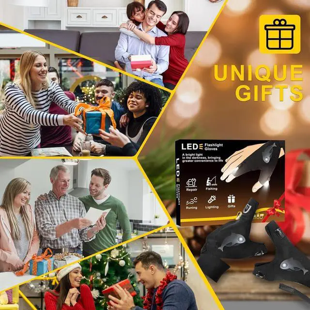 Alt view image 2 of 6 - LED Rechargeable Flashlight Gloves, Gifts for Men, for Dad, Cool Stretchy Fingerless Light Gloves Gadget for Repairing Fishing Camping and Car Repairing, 1 Pair