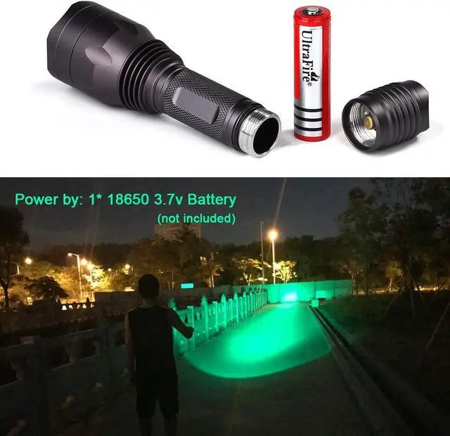 Alt view image 5 of 7 - ULTRAFIRE Green Hunting Flashlight, 650 Lumens, Single Mode, 520-535 nm Wavelength 256 Yards,Tactical LED Night Hunting Light for Hog Pig Coyote Varmint Predator Rifle (Battery not Included)
