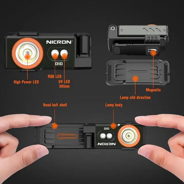 Alt view image 3 of 7 - NICRON D10 EDC Flashlight Rechargeable500 Lumens 3 Sources Pocket Compact RGB Flashlight with Headlamp StripMagnet Base for Fishing Outdoor Working