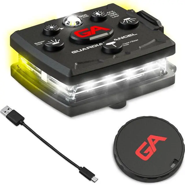 Main image of Guardian Angel Micro Series Safety Lights (All White Front & Yellow Rear) - Rechargeable, Magnetic & Hands-Free LED Flashlight for Dog Walking, Running, Cycling, Hiking, Camping, Fishing & More