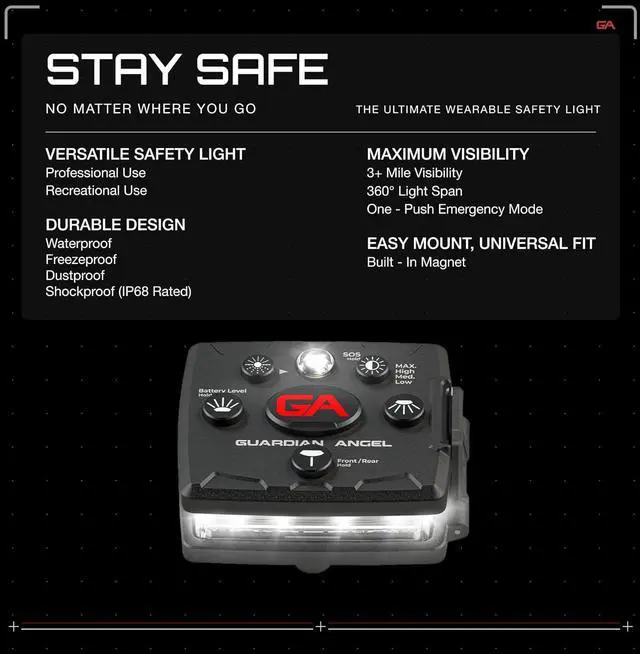 Alt view image 2 of 7 - Guardian Angel Micro Series Safety Lights (All White Front & Yellow Rear) - Rechargeable, Magnetic & Hands-Free LED Flashlight for Dog Walking, Running, Cycling, Hiking, Camping, Fishing & More