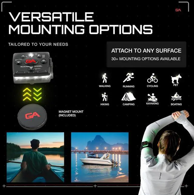 Alt view image 3 of 7 - Guardian Angel Micro Series Safety Lights (All White Front & Yellow Rear) - Rechargeable, Magnetic & Hands-Free LED Flashlight for Dog Walking, Running, Cycling, Hiking, Camping, Fishing & More