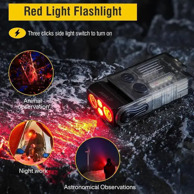 Alt view image 4 of 7 - BORUIT V20 Small Powerful Flashlight Super Bright with Red Blue Warm Light, 180° Head Swivels 110dB Buzzer - Mini Keychain Pocket Rechargeable LED Flashlights USB EDC Clip Flash Light