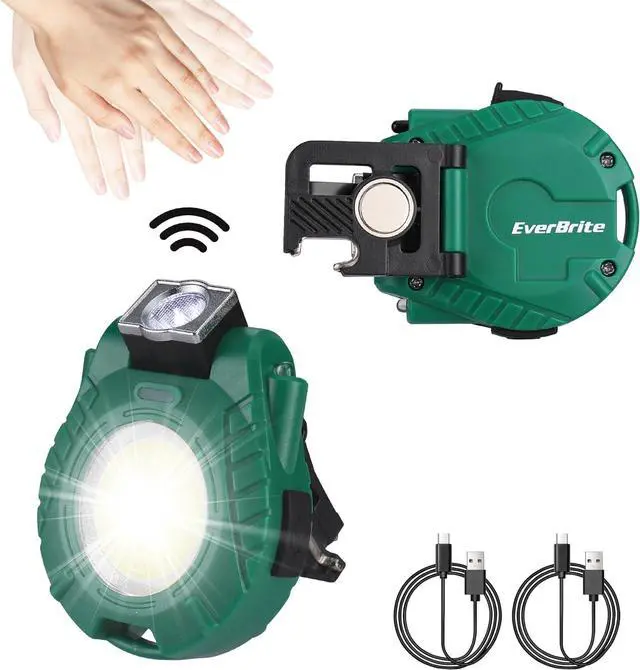 Main image of EverBrite 2 Pack COB Keychain Work Light, Mini Rechargeable Magnetic Keychain Light, Sensor Mode, Multifunctional Small Keychain Flashlights, Portable, Waterproof, for Camping, Hiking, 6 Modes, Green