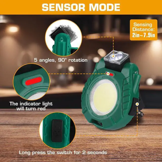 Alt view image 4 of 7 - EverBrite 2 Pack COB Keychain Work Light, Mini Rechargeable Magnetic Keychain Light, Sensor Mode, Multifunctional Small Keychain Flashlights, Portable, Waterproof, for Camping, Hiking, 6 Modes, Green