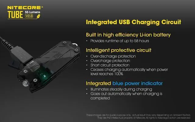 Alt view image 3 of 7 - Nitecore Tube V2.0 Keychain Flashlight, 55 Lumen USB Rechargeable Ultralight Lightweight (Azure)