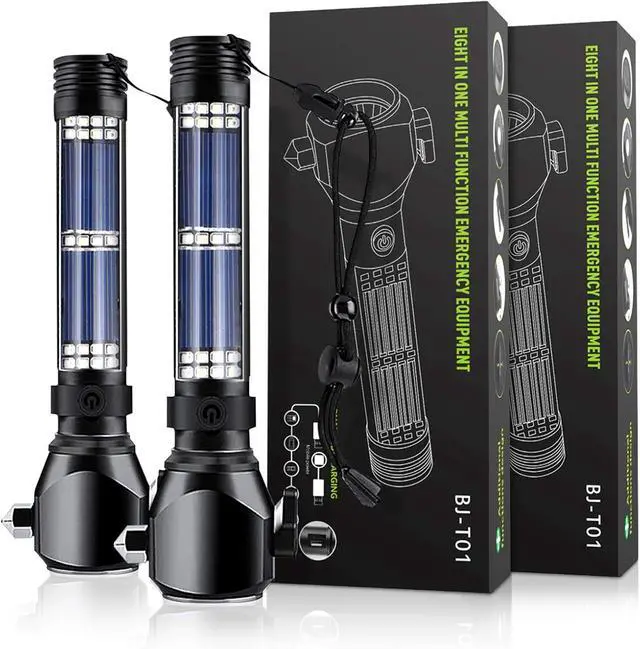 Main image of Delxo 2 Pack Tactical Flashlight, Rechargeable Flashlights,Waterproof Handheld Solar Powered Patriot Flashlights with LED Flash Light 2400mAh Battery for Emergency,Camping,Survival Gear,Road Trip