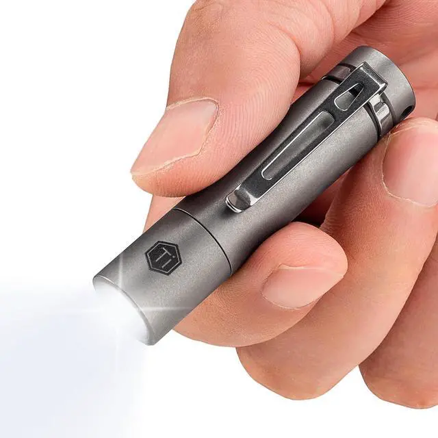 Main image of KeyUnity KF04 Mini LED Flashlight with AAA Battery & Pocket Clip - Super Bright Handheld Size Titanium EDC Keychain Penlight for Outdoor Camping, Hiking, Climbing