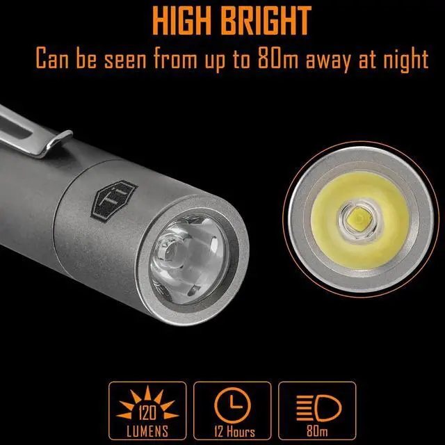 Alt view image 5 of 7 - KeyUnity KF04 Mini LED Flashlight with AAA Battery & Pocket Clip - Super Bright Handheld Size Titanium EDC Keychain Penlight for Outdoor Camping, Hiking, Climbing