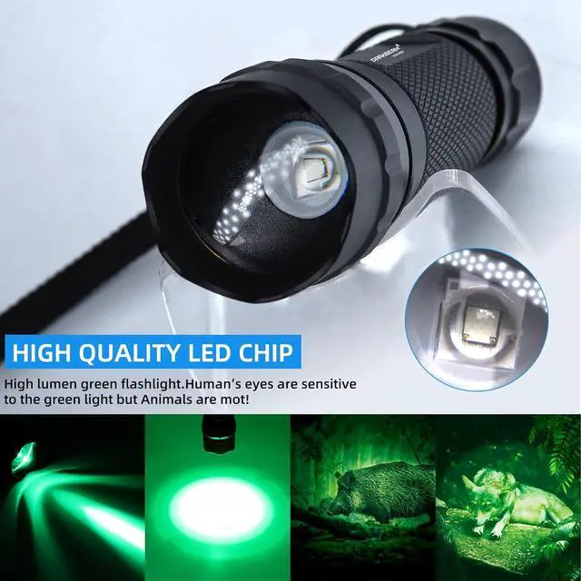Alt view image 2 of 7 - DARKBEAM Green Light Flashlight Tactical LED USB Rechargeable Zoomable Light Kit, Portable Mini Greenlight for Night Hunting, Observation, Fishing, Astronomy, Aviation, Rescue, with Clip